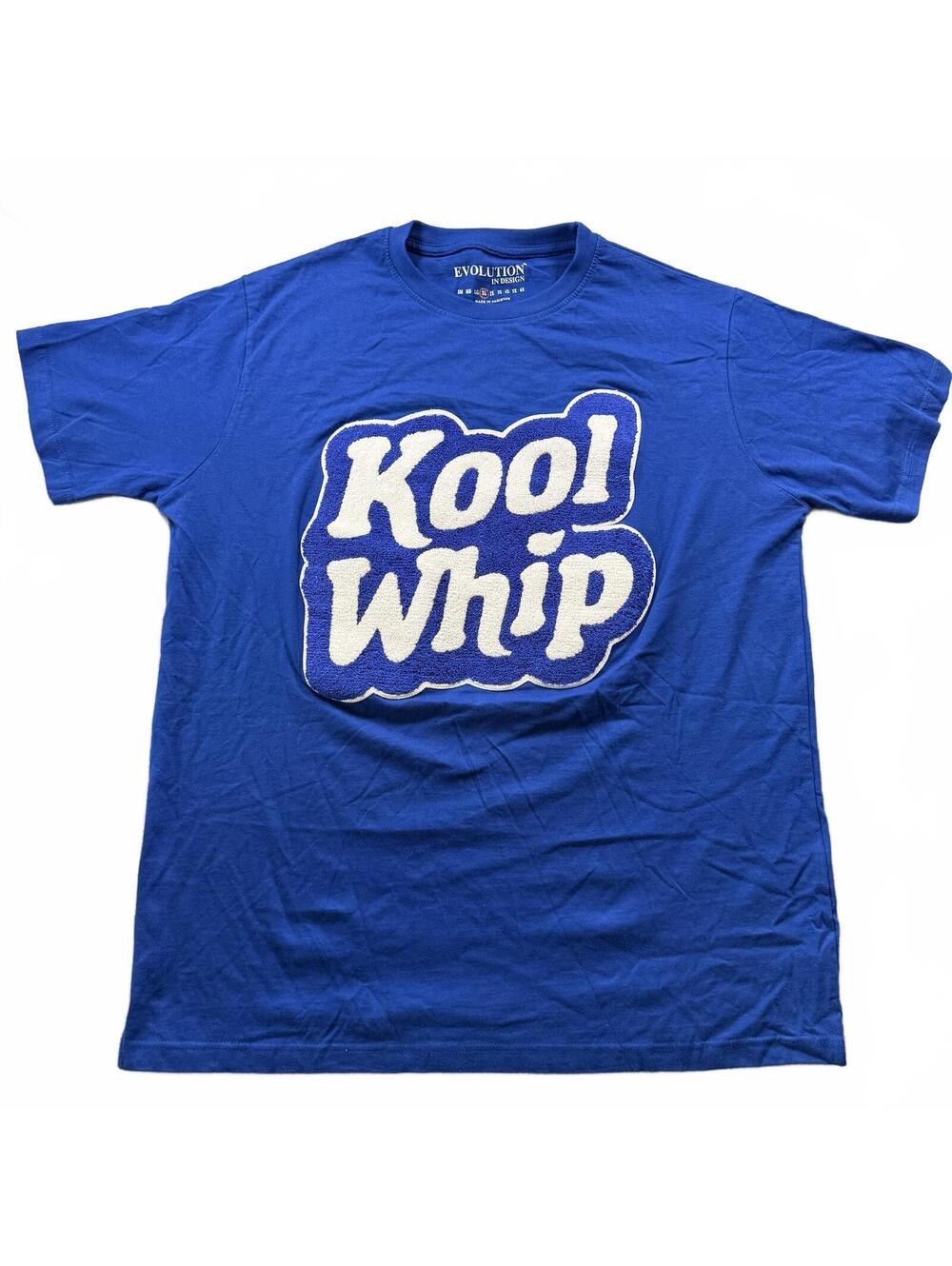 Evolution in Design Kool Whip Graphic T-Shirt Royal Blue Men's Fuzzy Patch